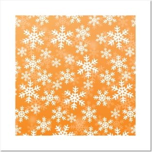 Orange and White Snowflakes Posters and Art